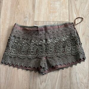 Sans Souci Brown Lace Overlay Shorts
